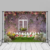 Aperturee - Pink And White Floral Garden Red Brick Photo Backdrop